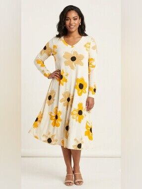 LuLaRoe Long Sleeve Cream Dress with Yellow Floral Print